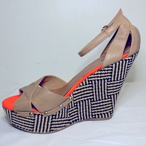 Neon Orange Nude Wedges